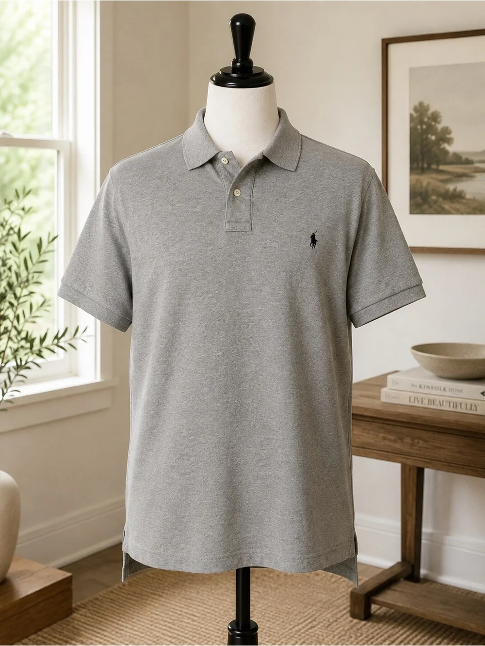 Polo Ralph Lauren Men XL Gray 100% Cotton Classic Fit Polo Shirt Navy Pony Logo